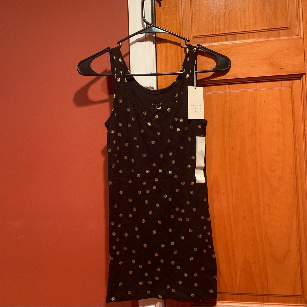 A New Day Ebony Tank Top with Gold Polka Dots